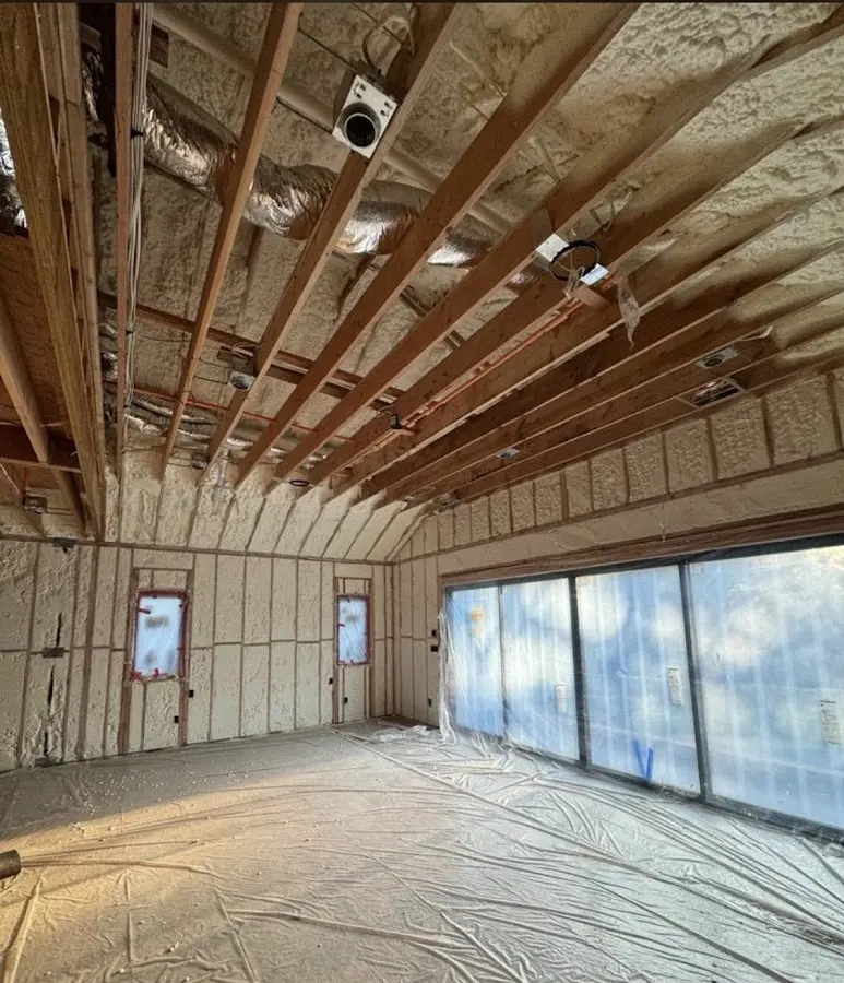 Interior walls and ceiling insulated with spray foam during new construction in Ohio